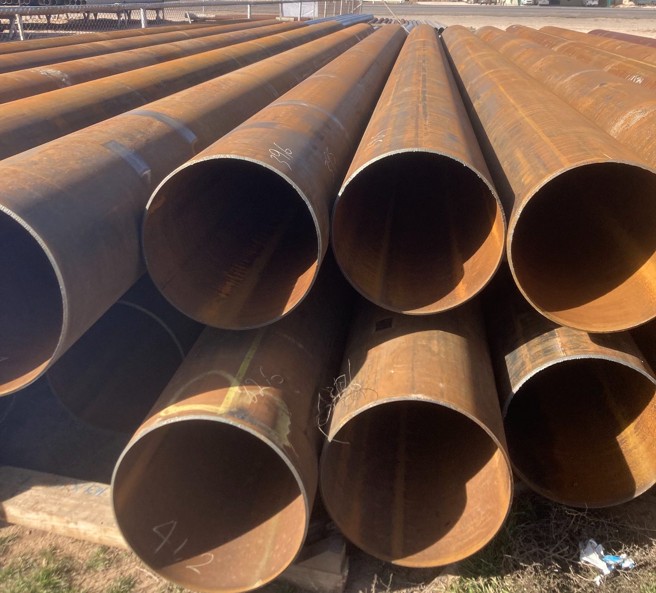 New steel pipe stacked in the yard
