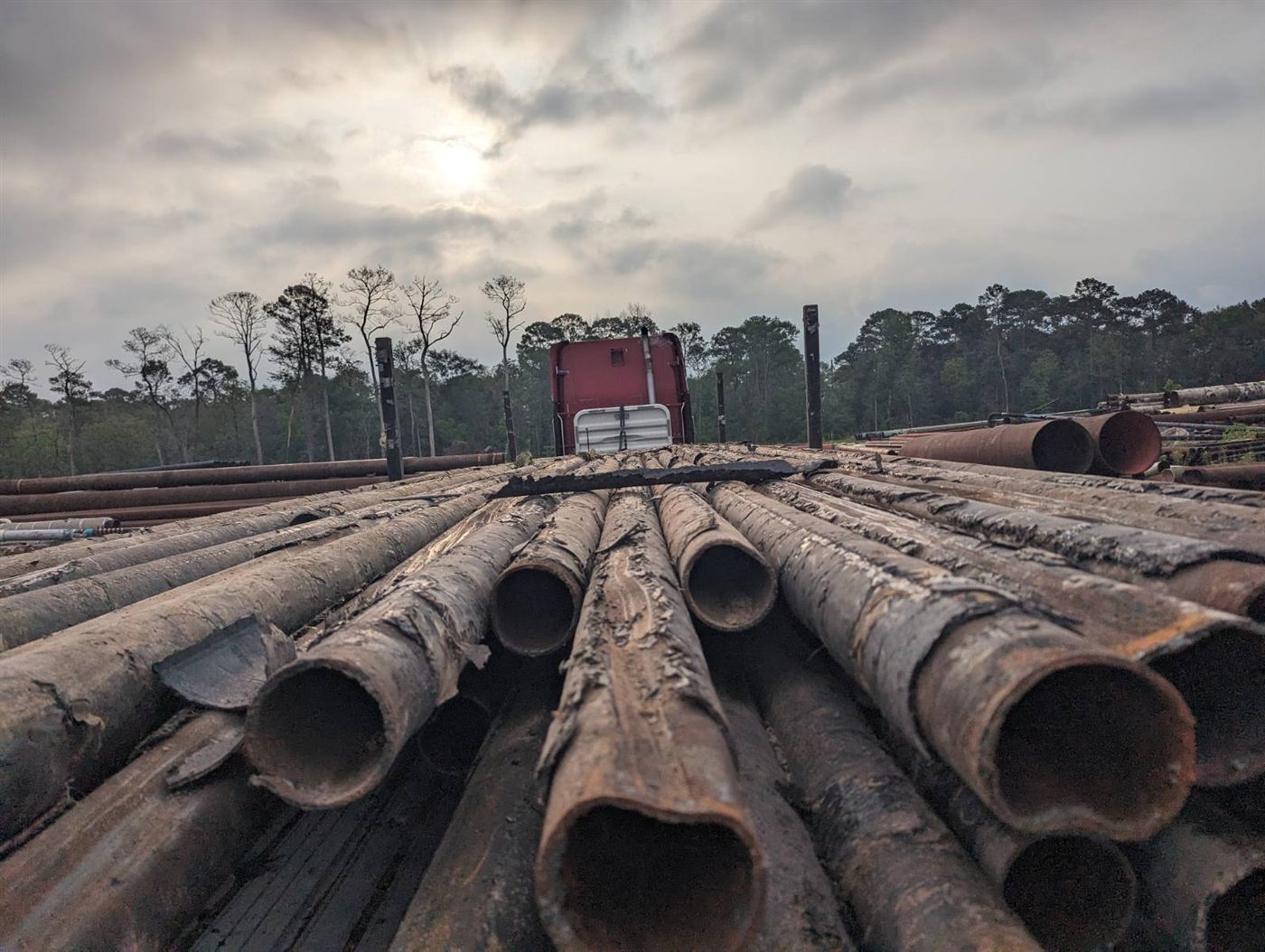 Steel pipe loaded for shipping